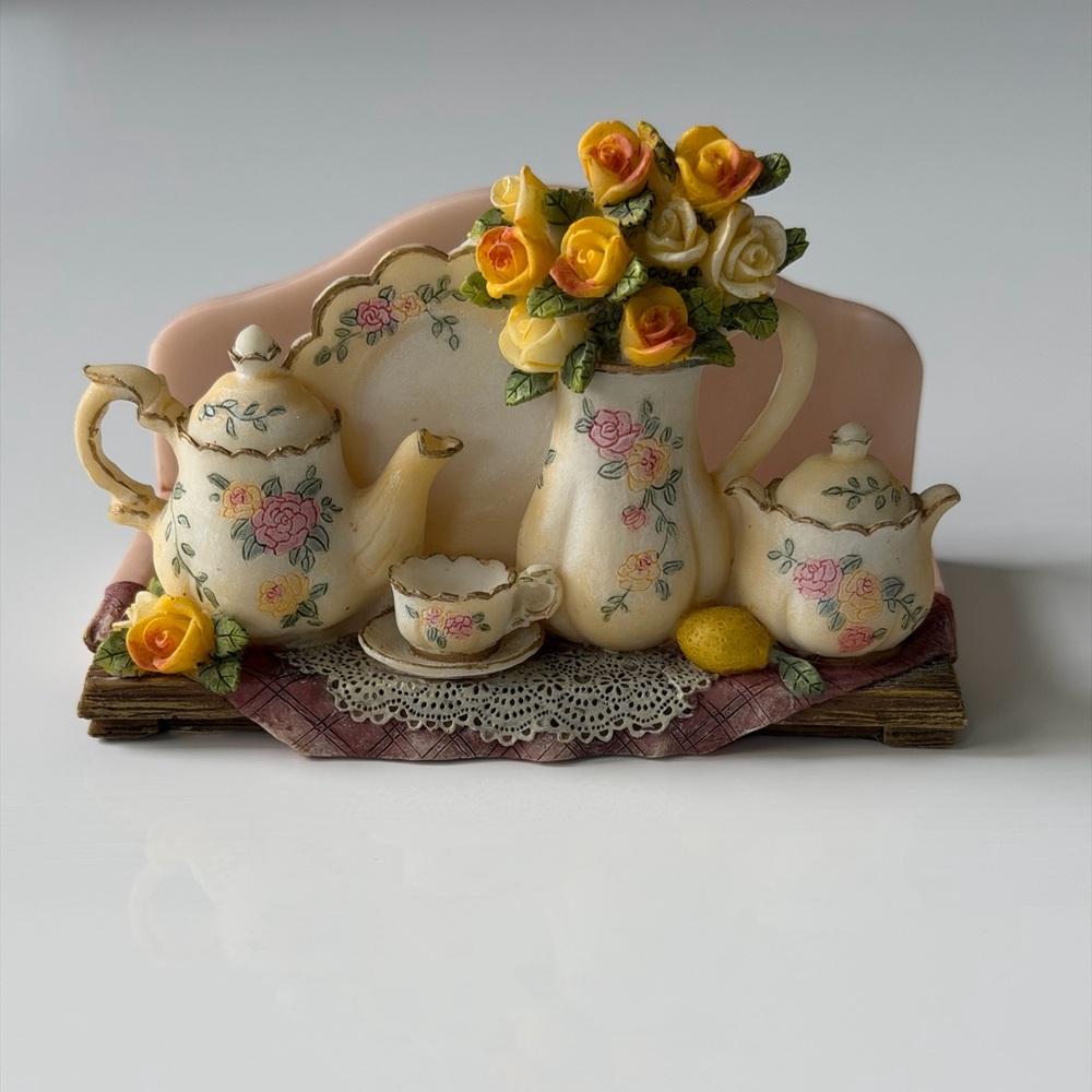 Vintage A. Richesco Teapot Floral Coaster Holder Hand Painted Tea Party Decor